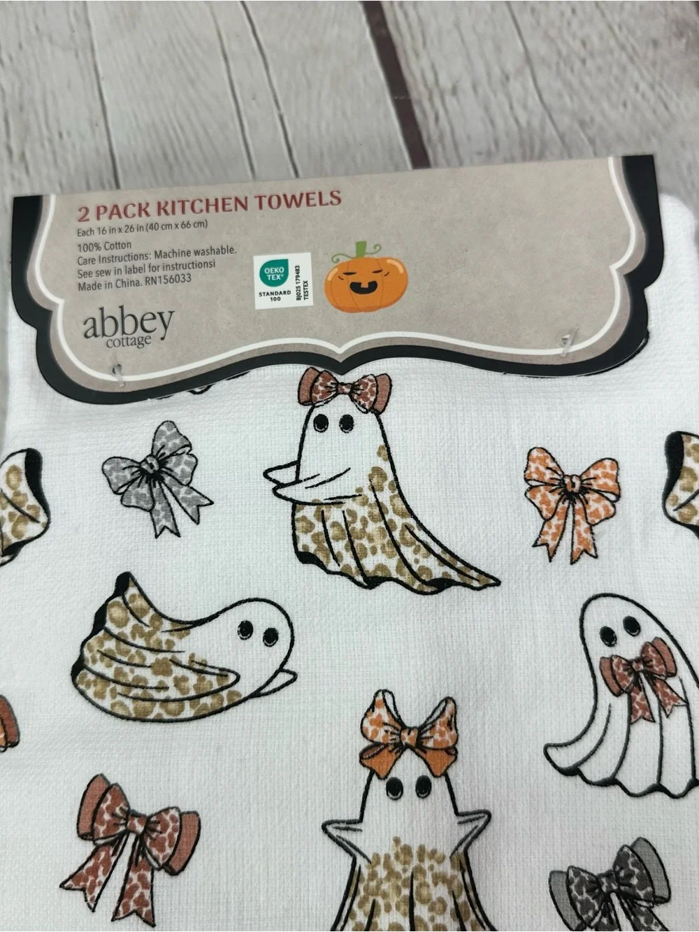 Halloween Ghost Kitchen Towel - White & Gold (2-Pack)